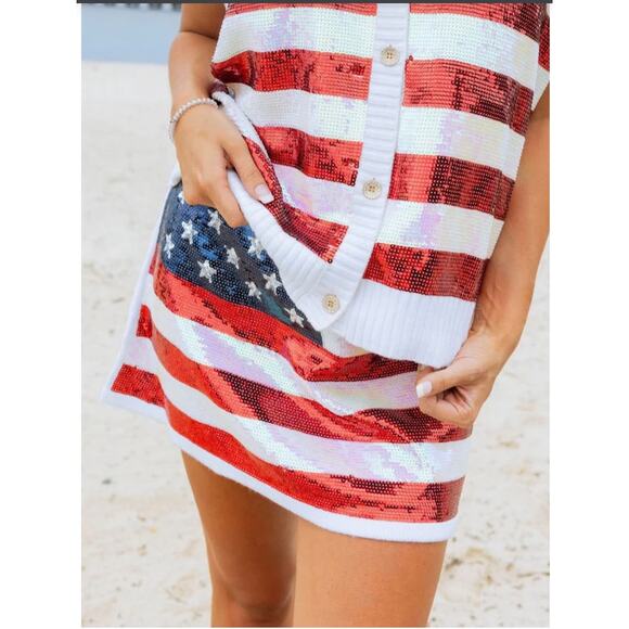Queen of Sparkles American Flag Full Sequin Skirt XXL NWOT - Picture 1 of 4